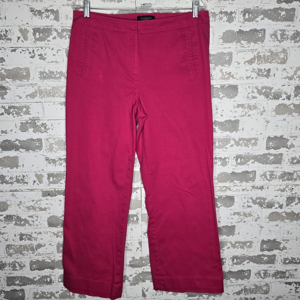 Talbots Pants Womens 12 Pink Ribbed Textured Wide Leg Cropped Boho Preppy Ankle